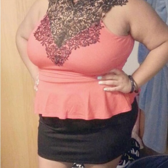 Plus Size Dots Burnt Orange and Black Peplum Dress - Picture 5 of 5